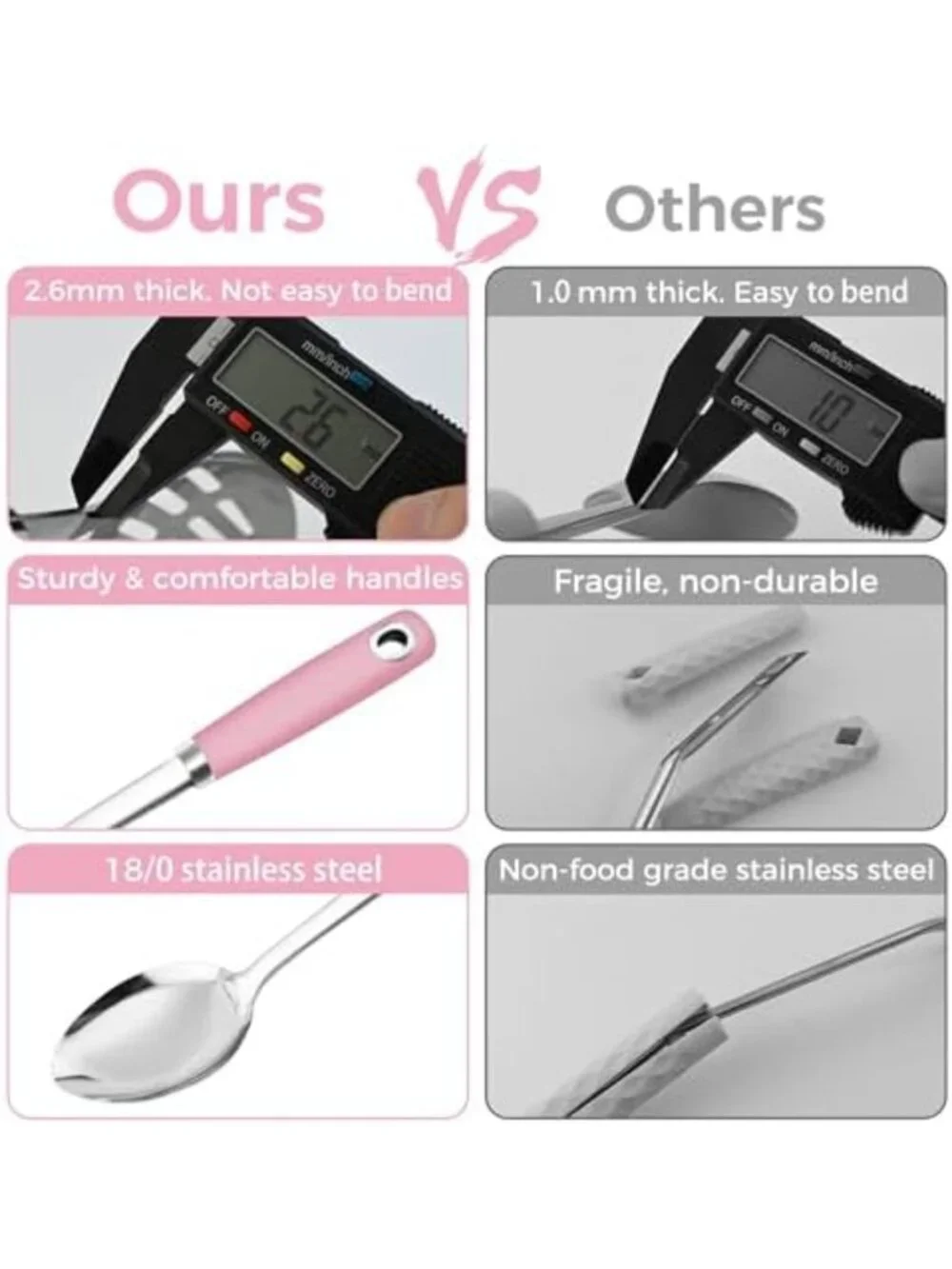 14-Piece Pink Cooking Spoon Set - Heavy Duty Stainless Steel, Slotted & Ladle